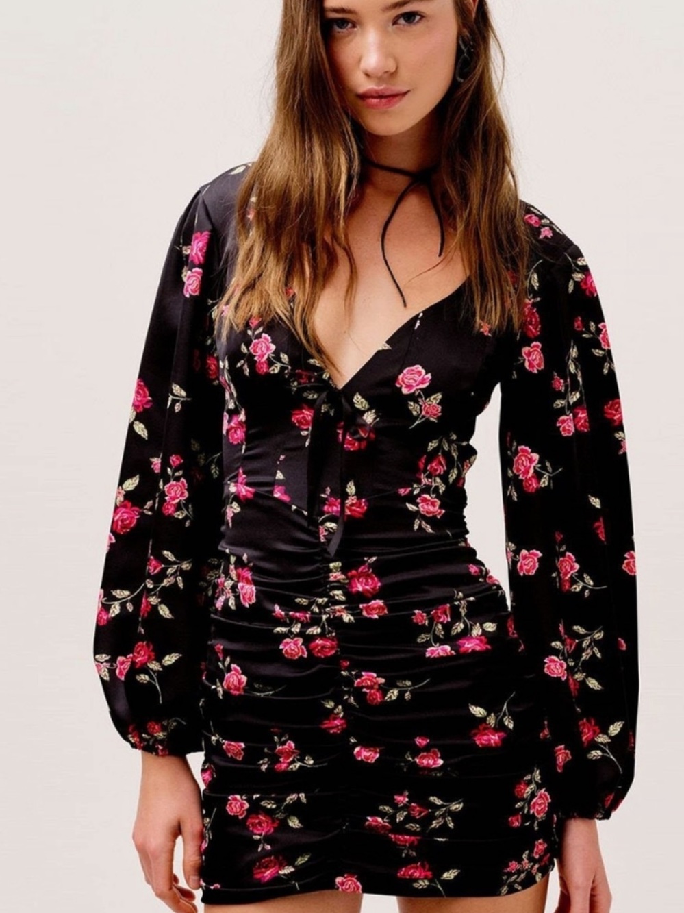 For Love and Lemons Wyatt Mini Dress Rose Floral Black Size Small